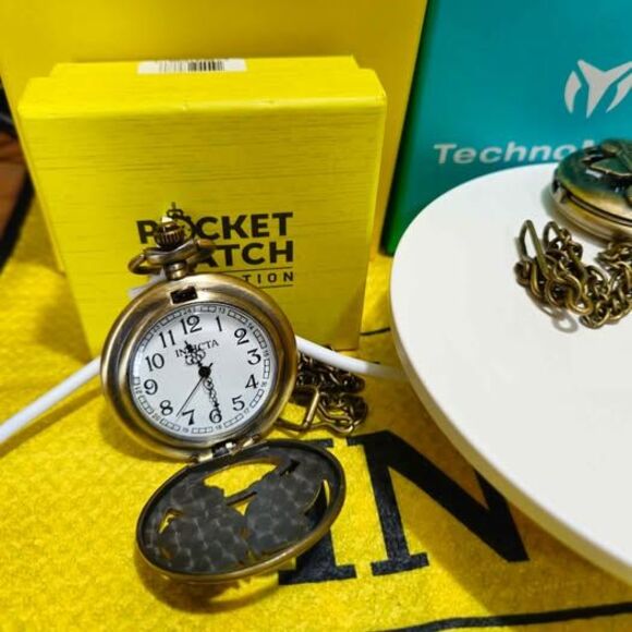 Invicta Pocket Watch – Vintage Motorcycle Design | Collectible Bronze Finish - Picture 2 of 5